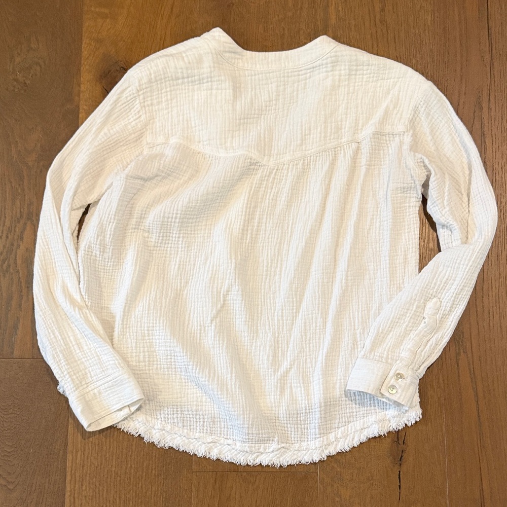 We The Free White Gauze Button-Front Henley Top - Picture 4 of 4